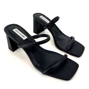 Steve Madden Women's‎ Black Square Toe Two Strap Block Heel Sandals
